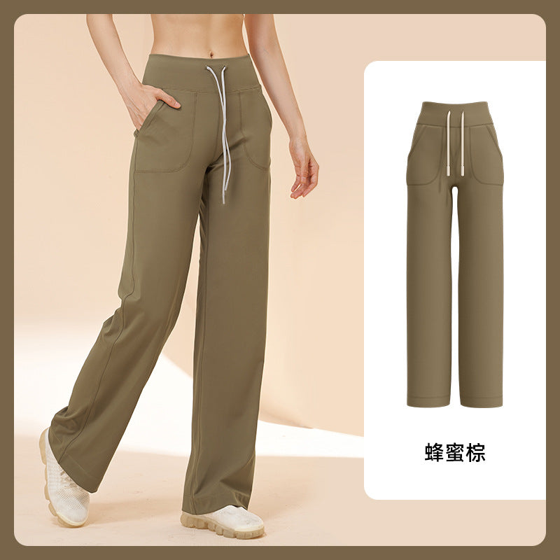 【 PDa12】萊卡寬鬆速乾抽繩提臀休閒女垂感直筒寬褲★Chiu3★