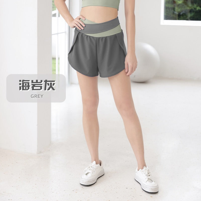 【PAa02】瑜珈提臀跑步健身防走光假兩件側口袋透氣速乾拼色運動短褲★Chiu3★